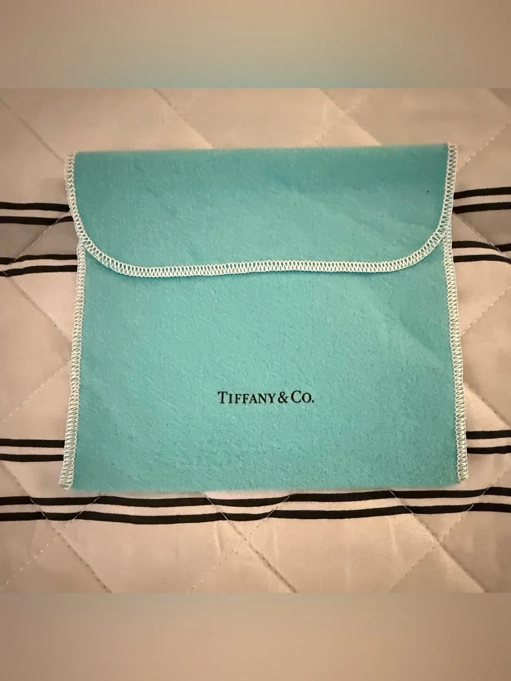 Tiffany & Co. Vintage Black Leather 3 1/2 x 5 1/2 Pocket Note Jotter Blue Pouch